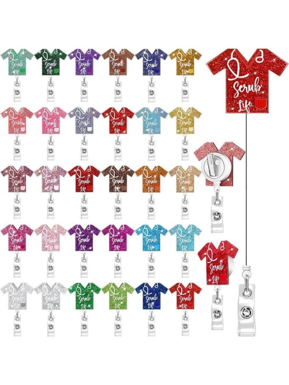 30 Pcs Christmas Nurse Badge Reels, Retractable ID Holders, Festive Clip Set
